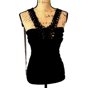 Peep Studio Black Criss Cross Halter w Braided Detail Excellent Condition Size M